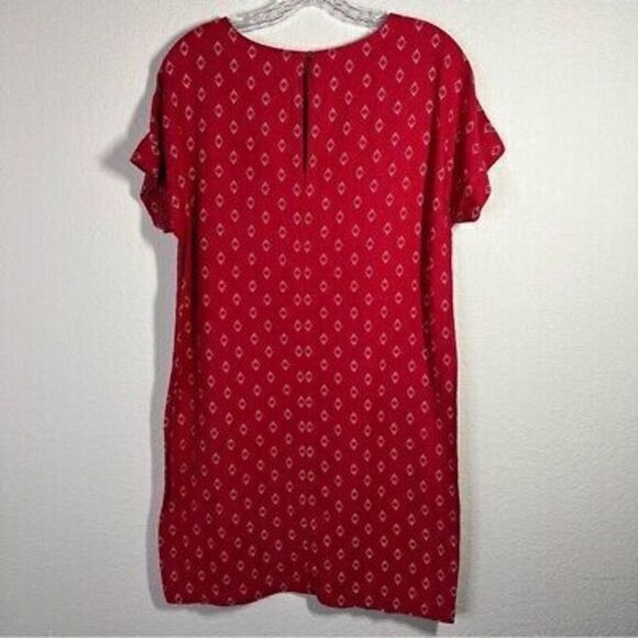Old Navy Womens Printed Shift Dress Size S Red Cuffed Sleeve Crew‎ Neck Linen - Picture 4 of 7